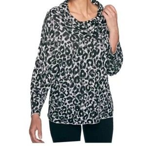Ruby Rd Leopard Print Cowl Neck Sweater.Scoop Neck.Small Size Pullover.MRSP $59.